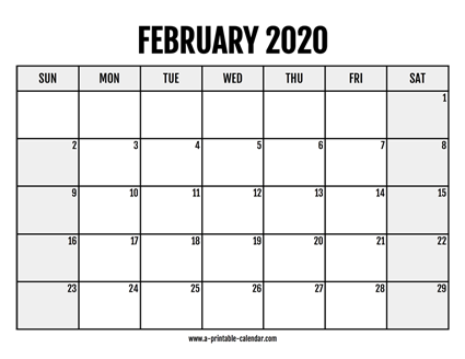 2020 February Calendar Printable