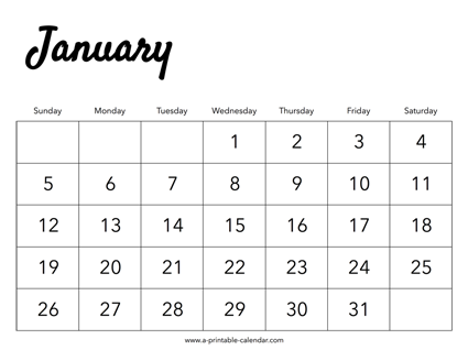 2020 January Calendar