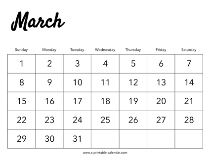2020 March Calendar