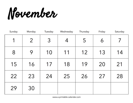 2020 November Calendar