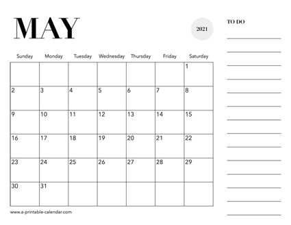 2021 Calendar May