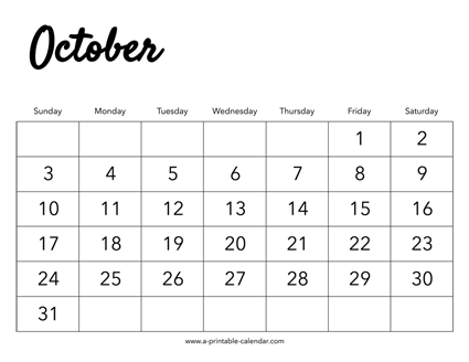 2021 October Calendar