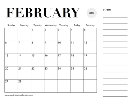 2022 Calendar February