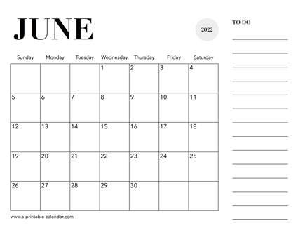 2022 Calendar June