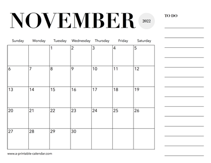 2022 Calendar November