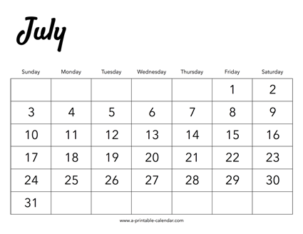 2022 July Calendar