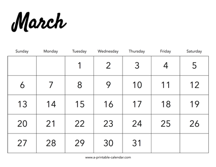 2022 March Calendar