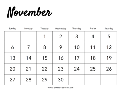 2022 November Calendar
