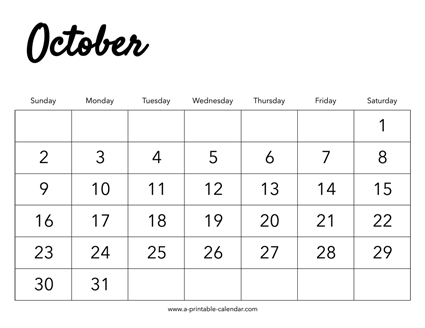 2022 October Calendar