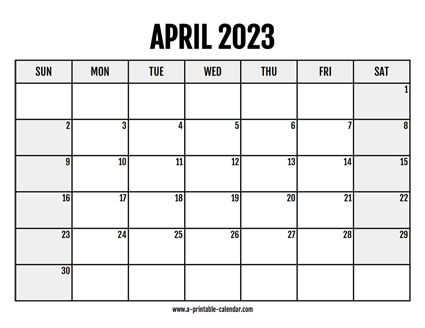 2023 April Calendar Printable