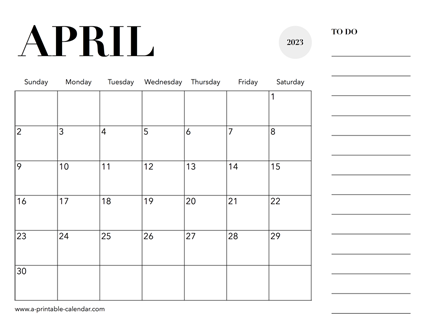 2023 Calendar April