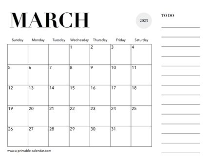 2023 Calendar March