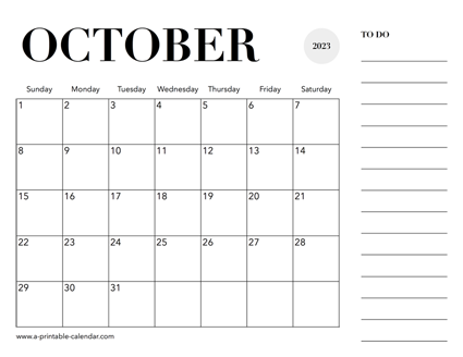 2023 Calendar October
