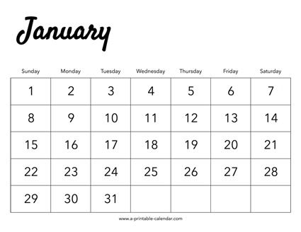 2023 January Calendar