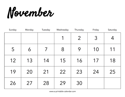 2023 November Calendar