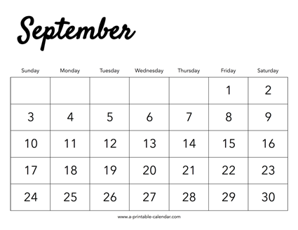 2023 September Calendar
