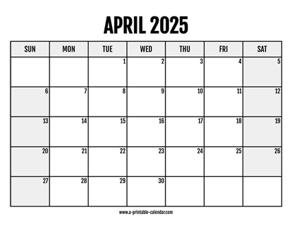 2025 April Calendar Printable