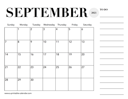 2025 Calendar September