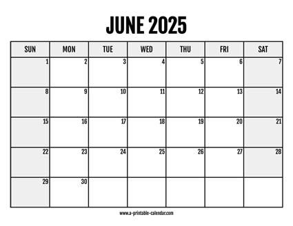 2025 June Calendar Printable