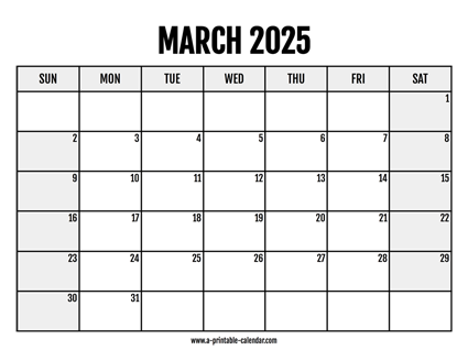 2025 March Calendar Printable