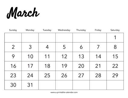 2025 March Calendar