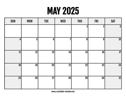 2025 May Calendar Printable