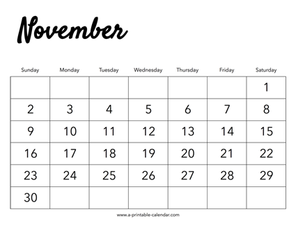 2025 November Calendar