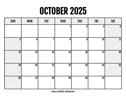 2025 October Calendar Printable