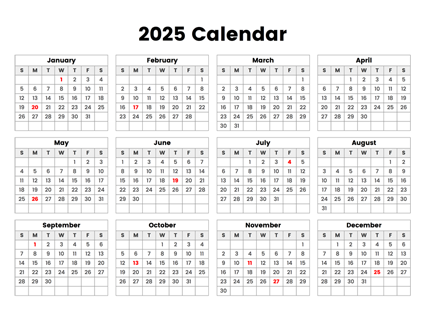 2025 Year Calendar With Holidays