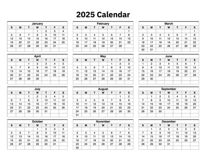 2025 Calendar One Page