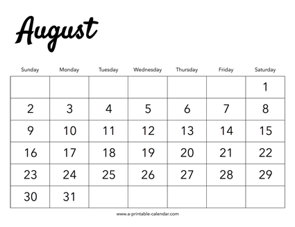 2026 August Calendar