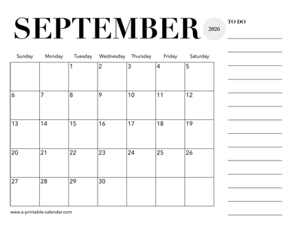 2026 Calendar September