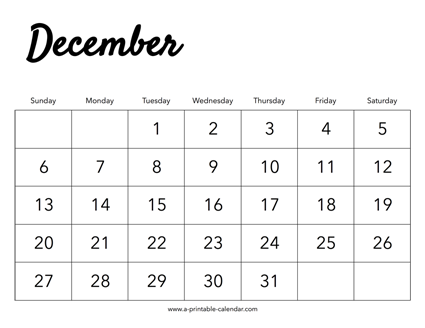 2026 December Calendar