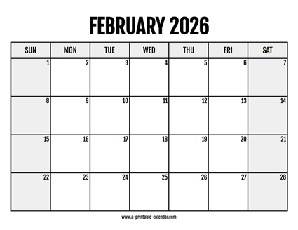 2026 February Calendar Printable