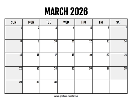 2026 March Calendar Printable