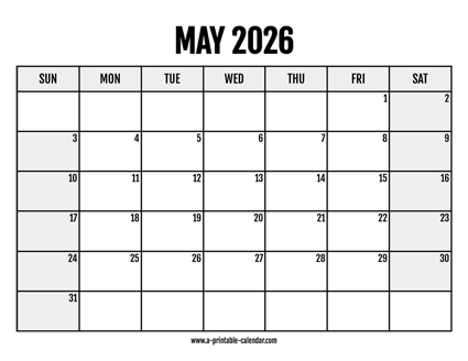 2026 May Calendar Printable