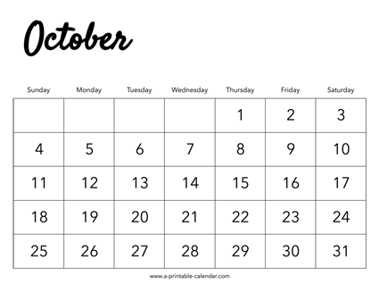 2026 October Calendar