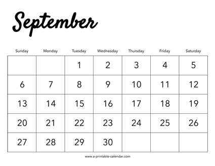 2026 September Calendar