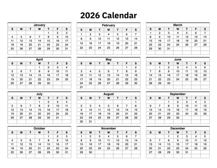 2026 Calendar One Page