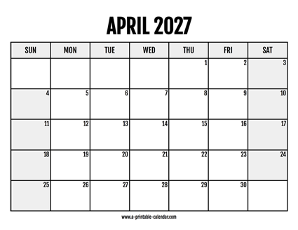 2027 April Calendar Printable