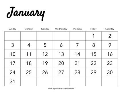 2027 January Calendar