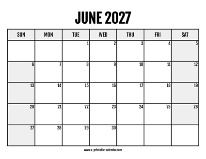 2027 June Calendar Printable