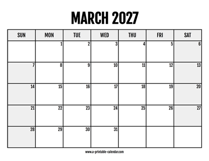 2027 March Calendar Printable