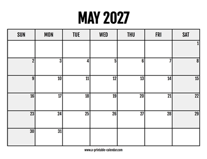2027 May Calendar Printable