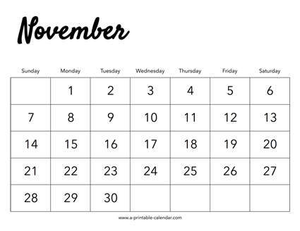 2027 November Calendar