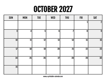 2027 October Calendar Printable