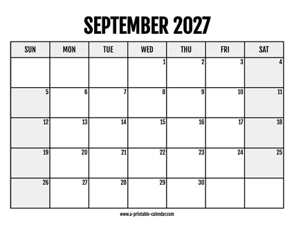 2027 September Calendar Printable