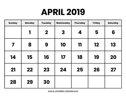 April 2019 Calendar Printable - A Printable Calendar