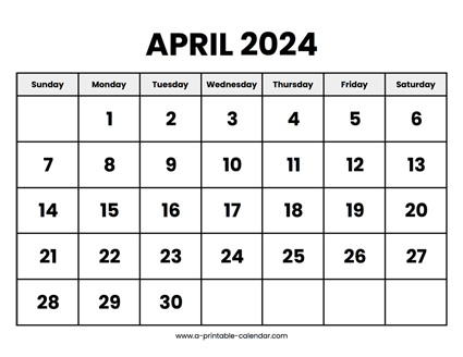 April 2024 Calendar Printable