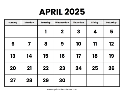 April 2025 Calendar Printable